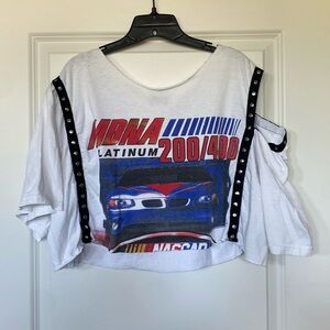 First of all Kind Nascar cropped/embellished top w exposed shoulder size OS